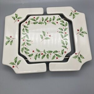 Lenox Holiday Holly Leaves Porcelain Christmas Holly Berry Expandable Trivet